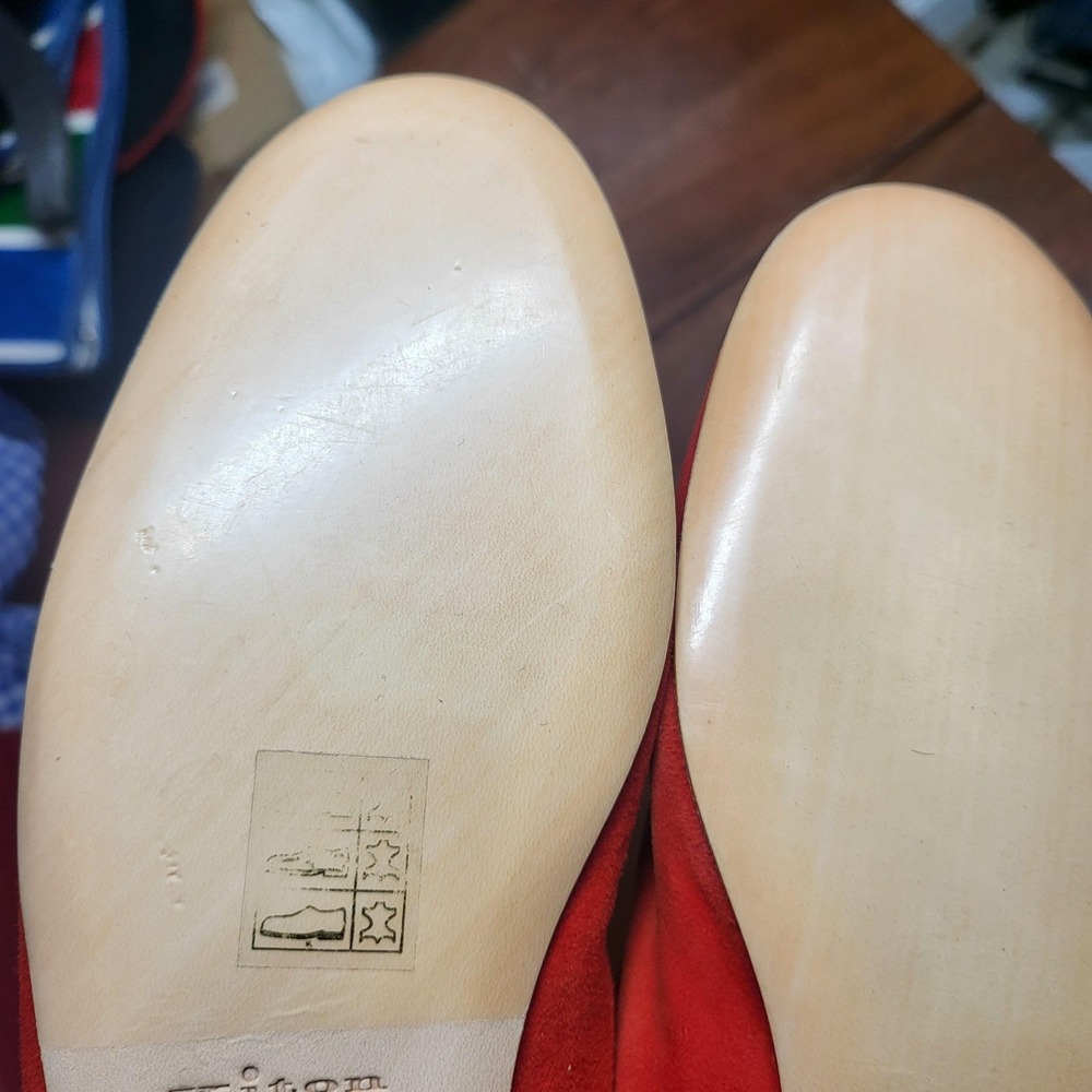 Kiton Loafer Shoes Women Size 8 Red Suede Slip On Dress Handmade‎ Leather Sole - Picture 5 of 7